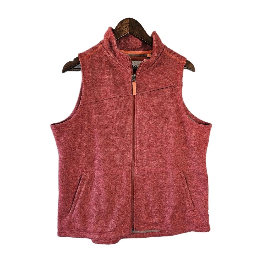 Orvis Vest Mens Large Red Full Zip Fleece Outdoors Pockets Sleeveless Hiking